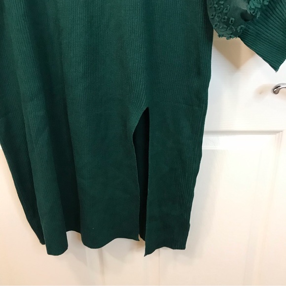 Hunter Green Sweater Dress 4X, Long Sleeve Swiss Dot Sheer Sleeve, Stretch Knit - Picture 13 of 14